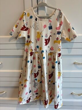 Girls' Pink Chicken Party Animal Print Dress - Cute Balloon & Gift Pattern